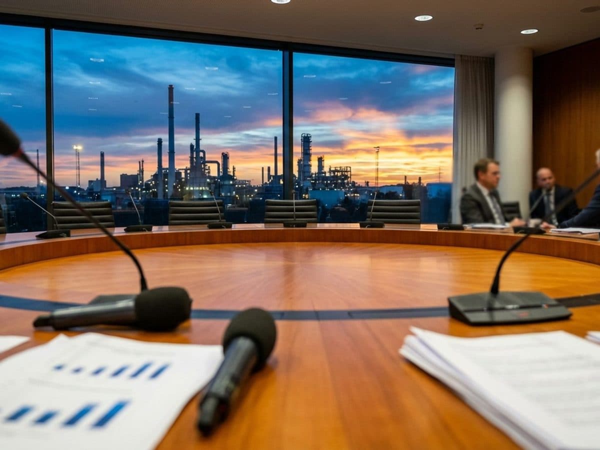 Policy meeting room with an industrial skyline