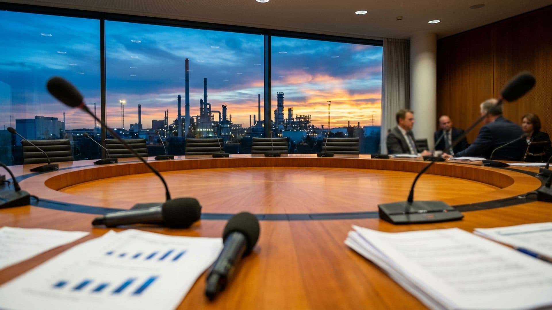 Policy meeting room with an industrial skyline