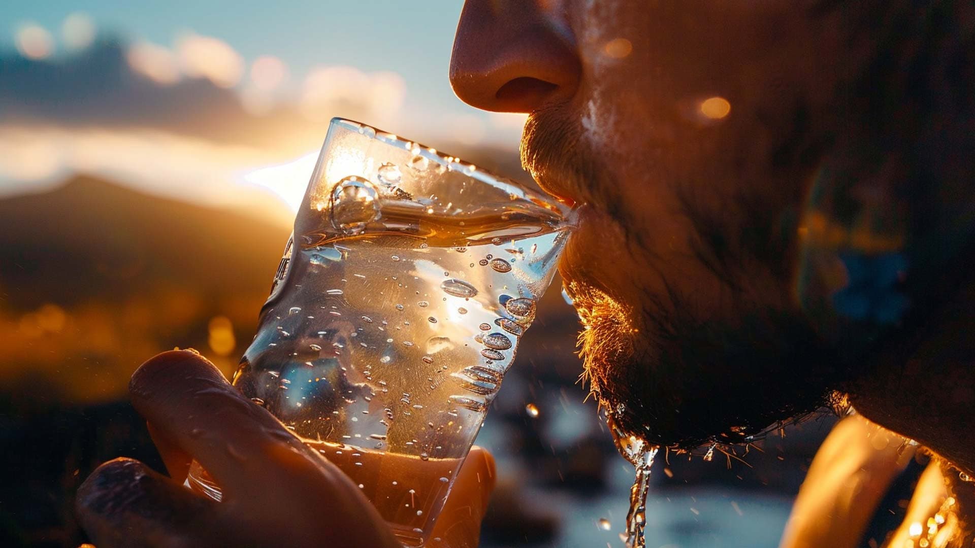 Close-up of man drinking water outside