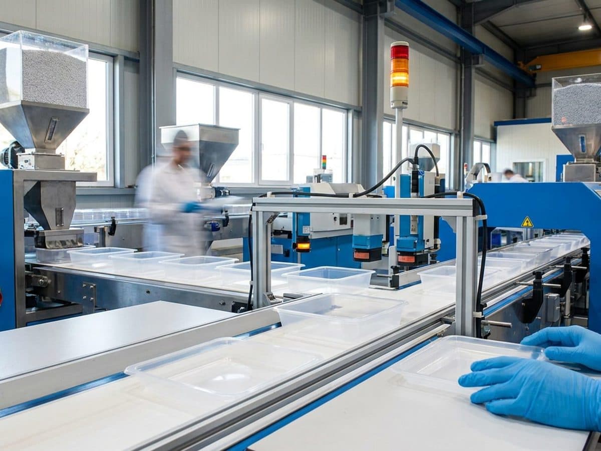 Food packaging production line under quality control