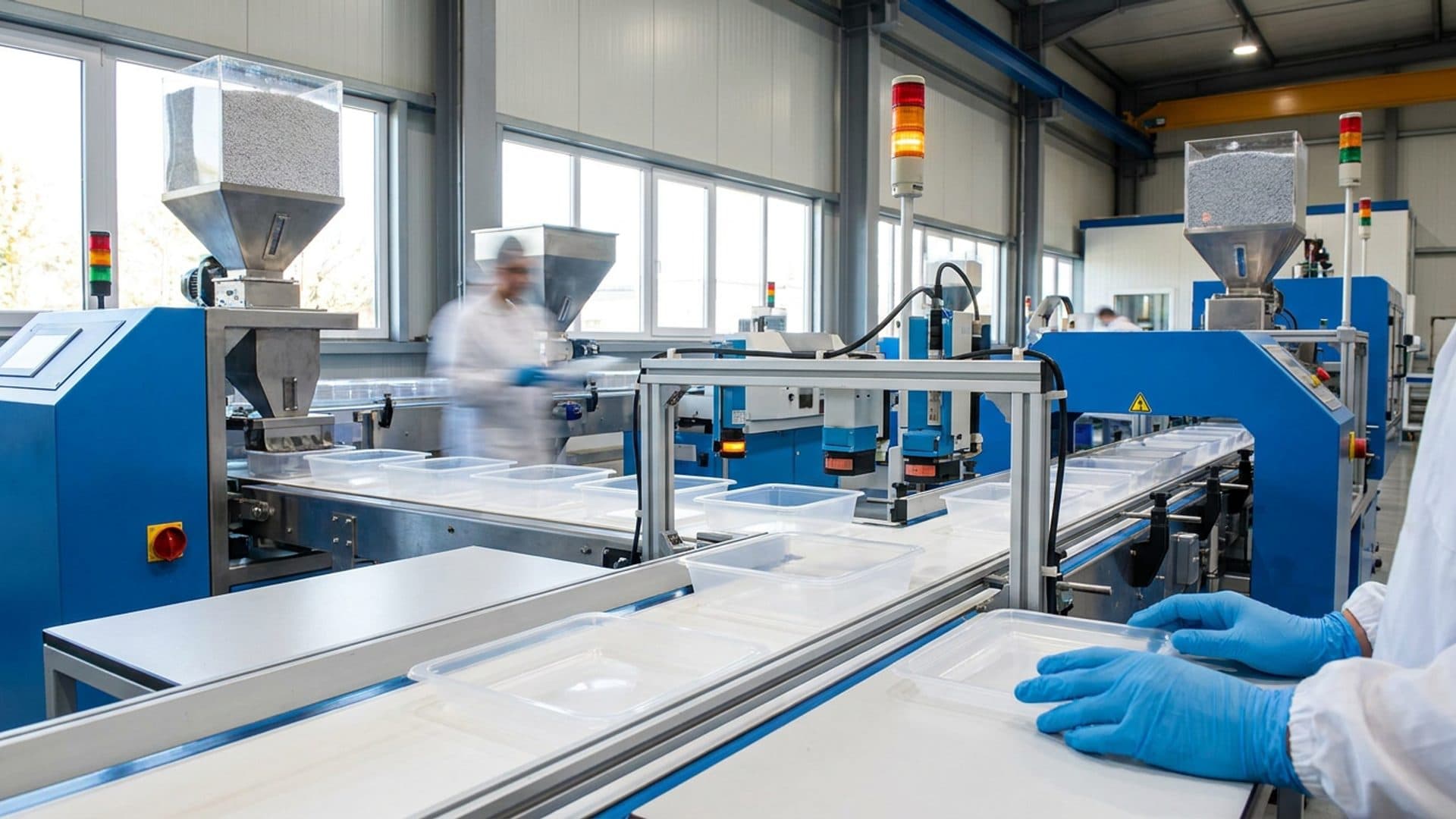Food packaging production line under quality control