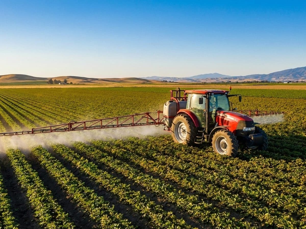 Crop spraying in California farmland