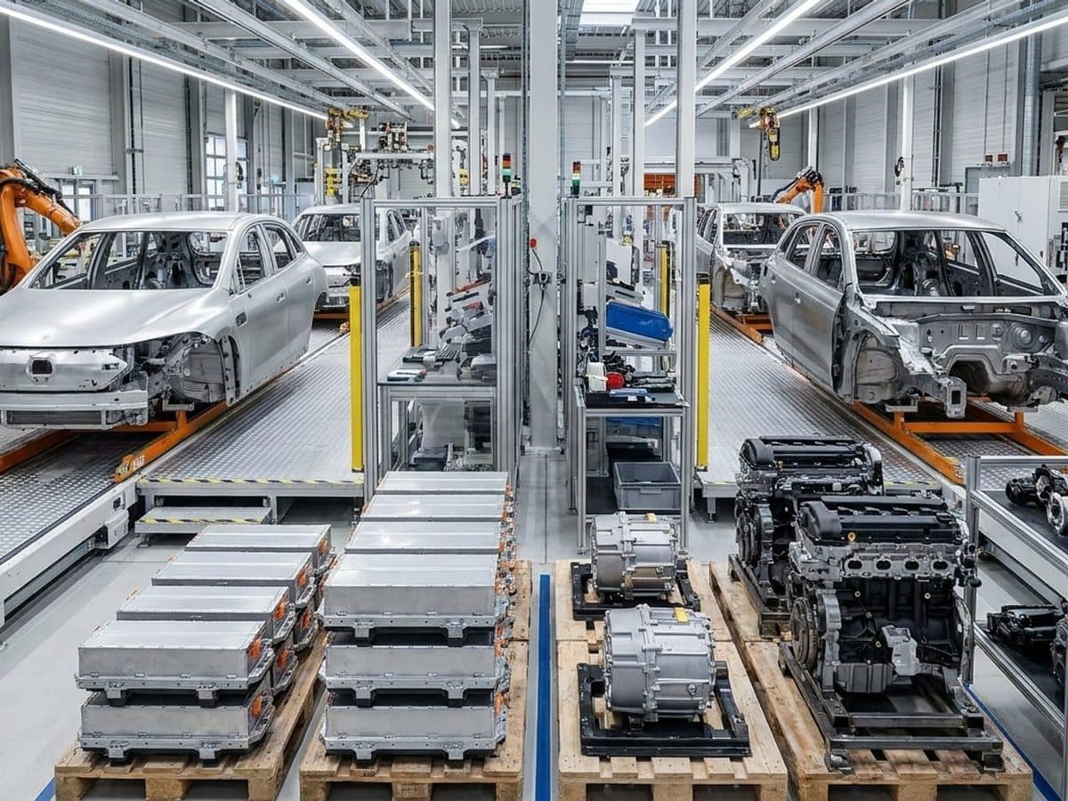 Electric and conventional vehicle bodies on parallel assembly lines