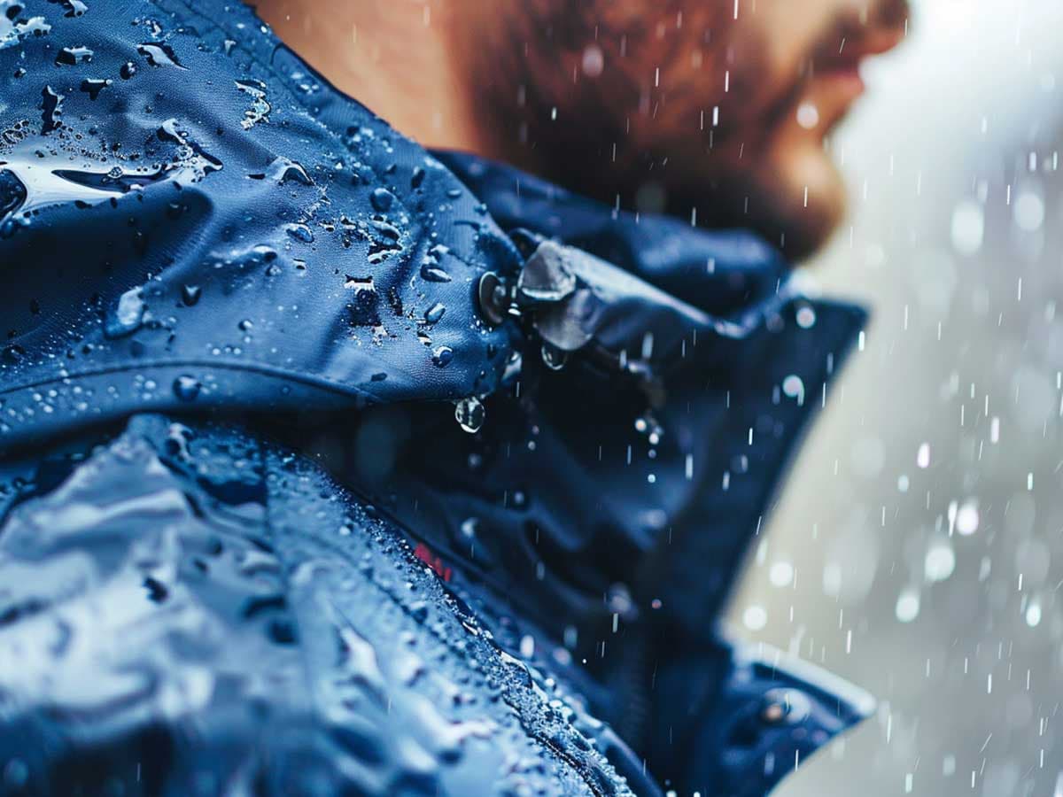 Man wearing water repellant clothing