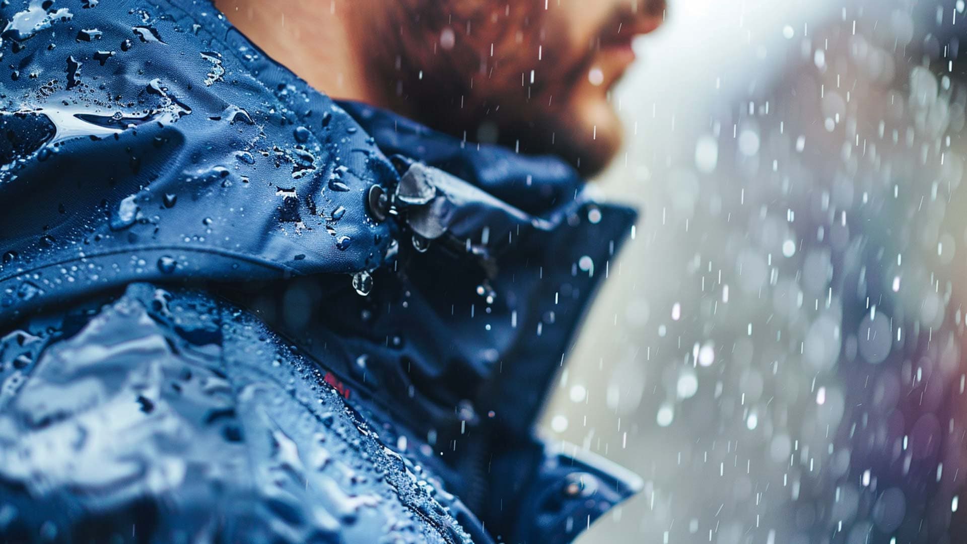 Man wearing water repellant clothing