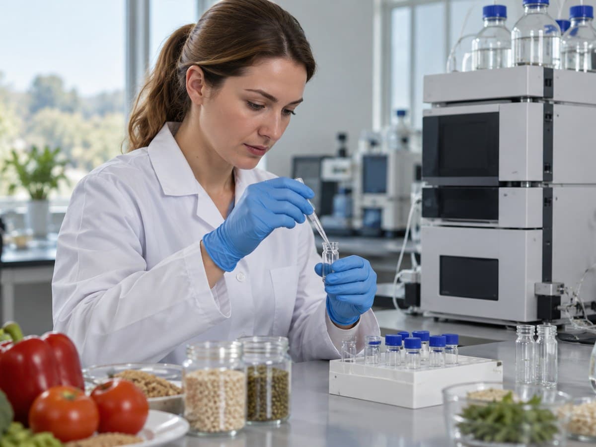 Food laboratory scientist preparing ingredient samples