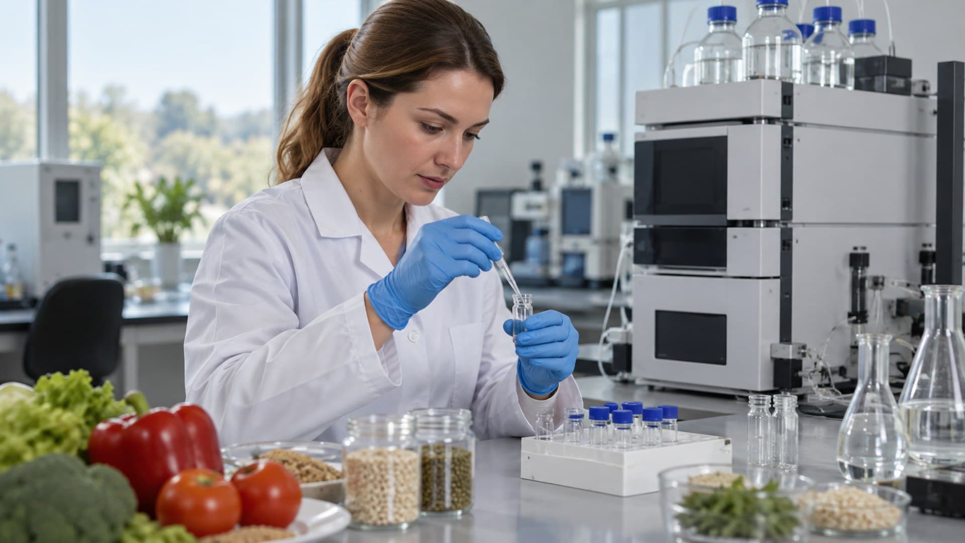 Food laboratory scientist preparing ingredient samples