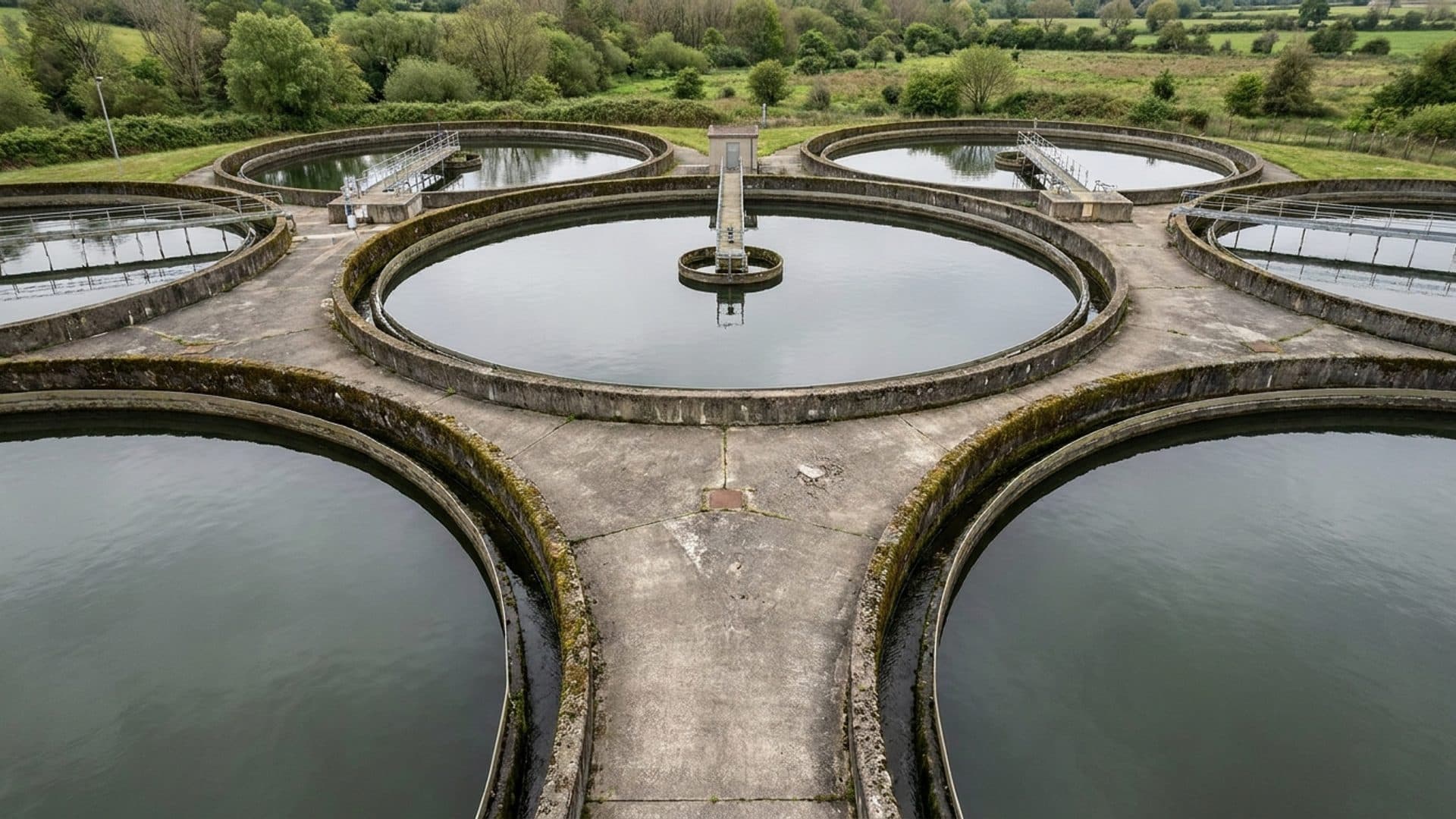 Settling basins at a drinking-water treatment works.