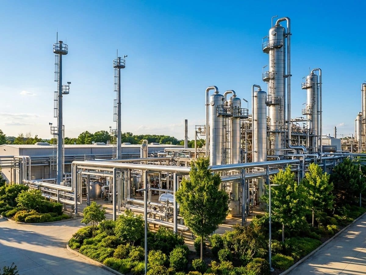 Chemical manufacturing site with environmental monitoring equipment