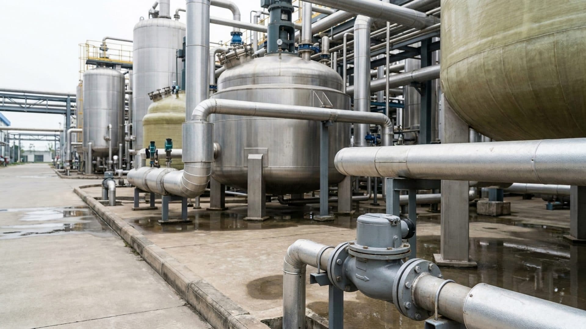 Cooling-water pipes and process equipment at a chemical plant