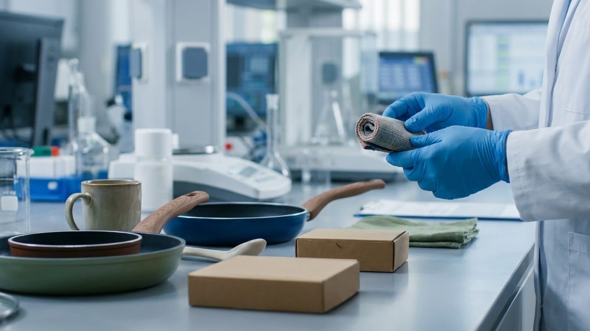Consumer product samples being prepared for PFAS compliance testing