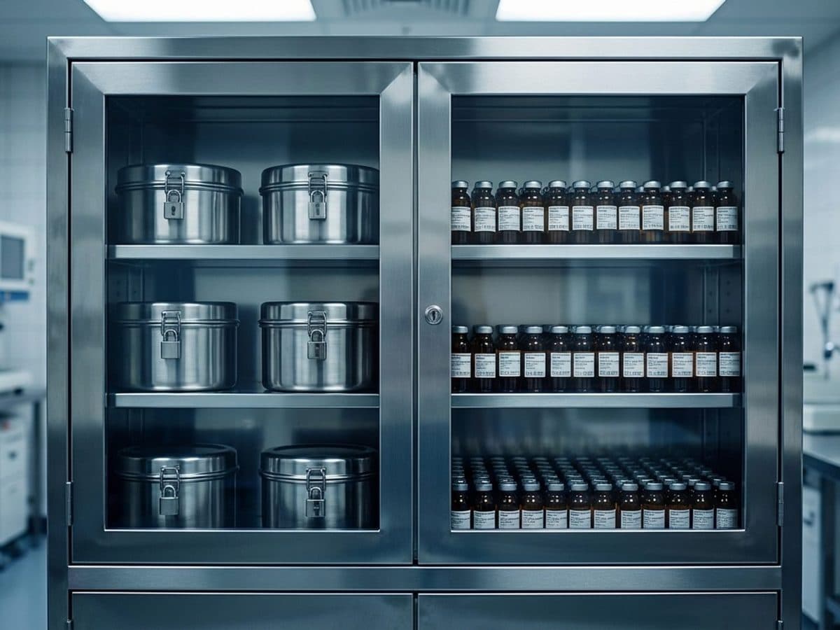 Controlled substances storage cabinet inside a laboratory