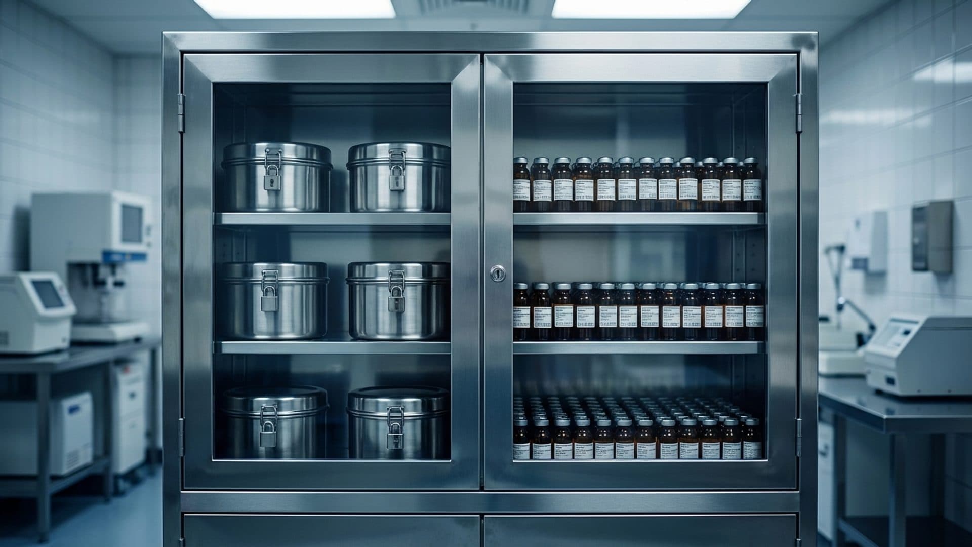 Controlled substances storage cabinet inside a laboratory