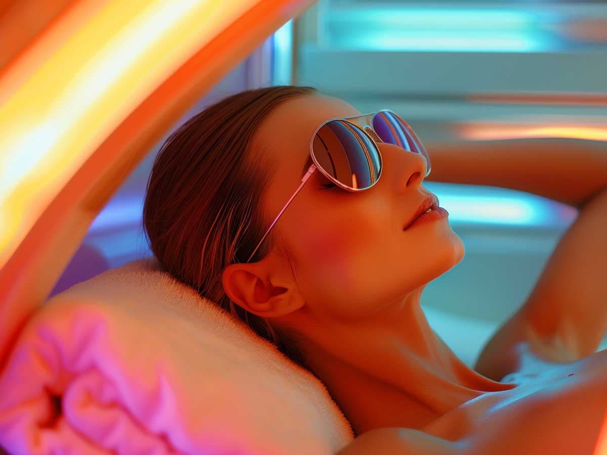 Woman in tanning beds