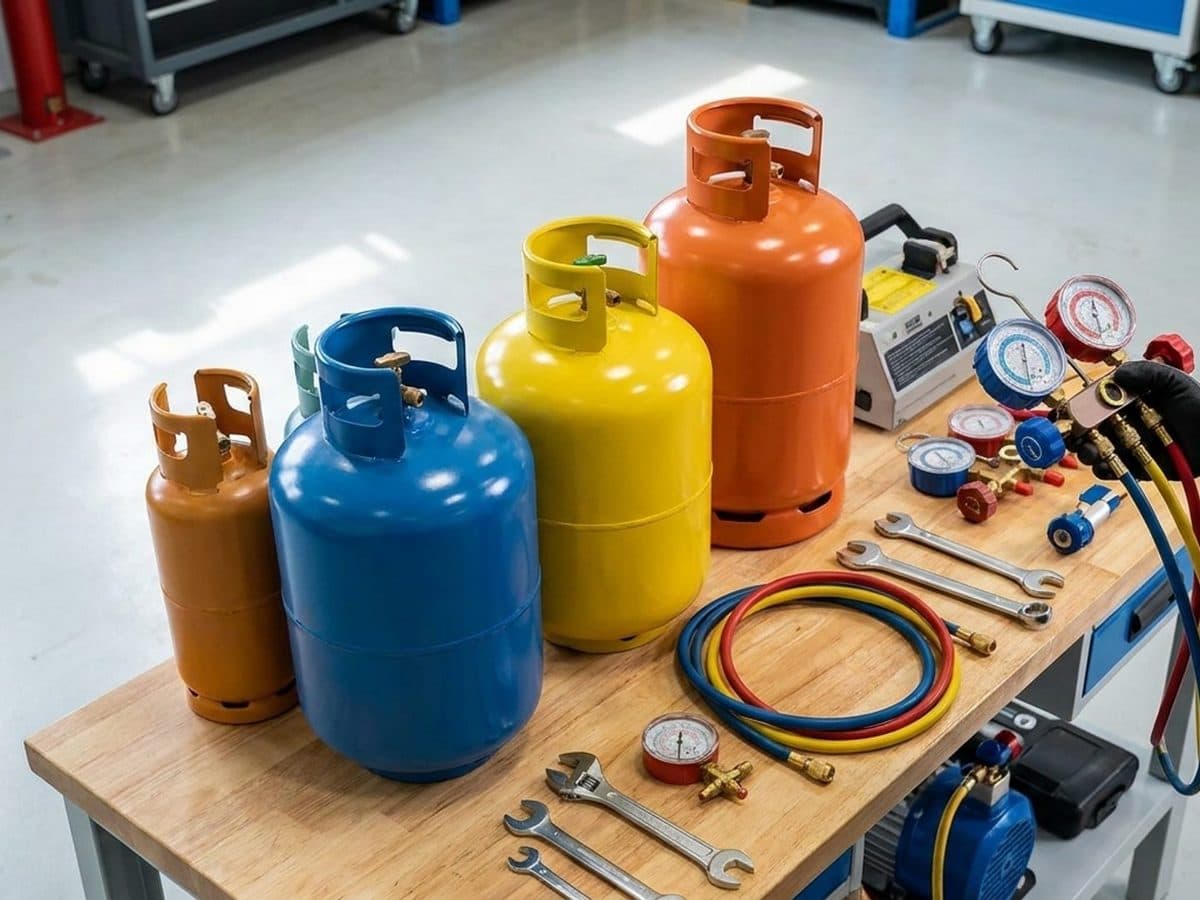 Unbranded refrigerant cylinders and heat-pump service tools under inspection
