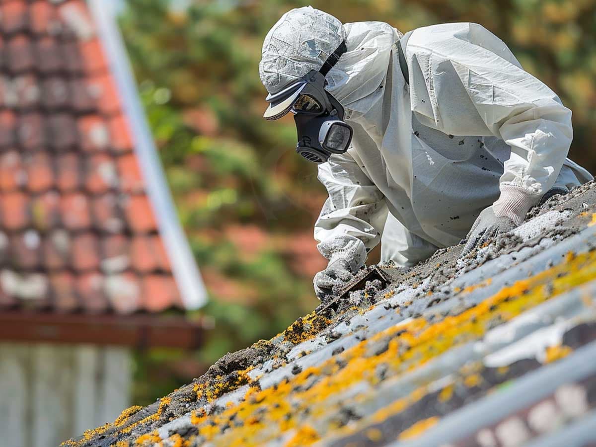 Man on roof with asbestos