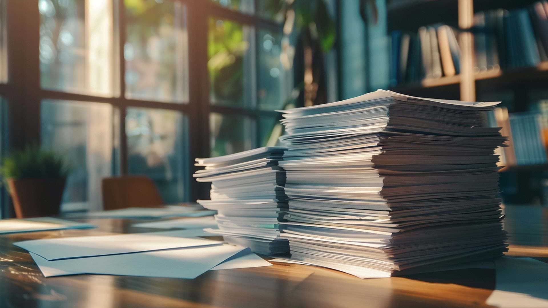 Stack of paper in an office