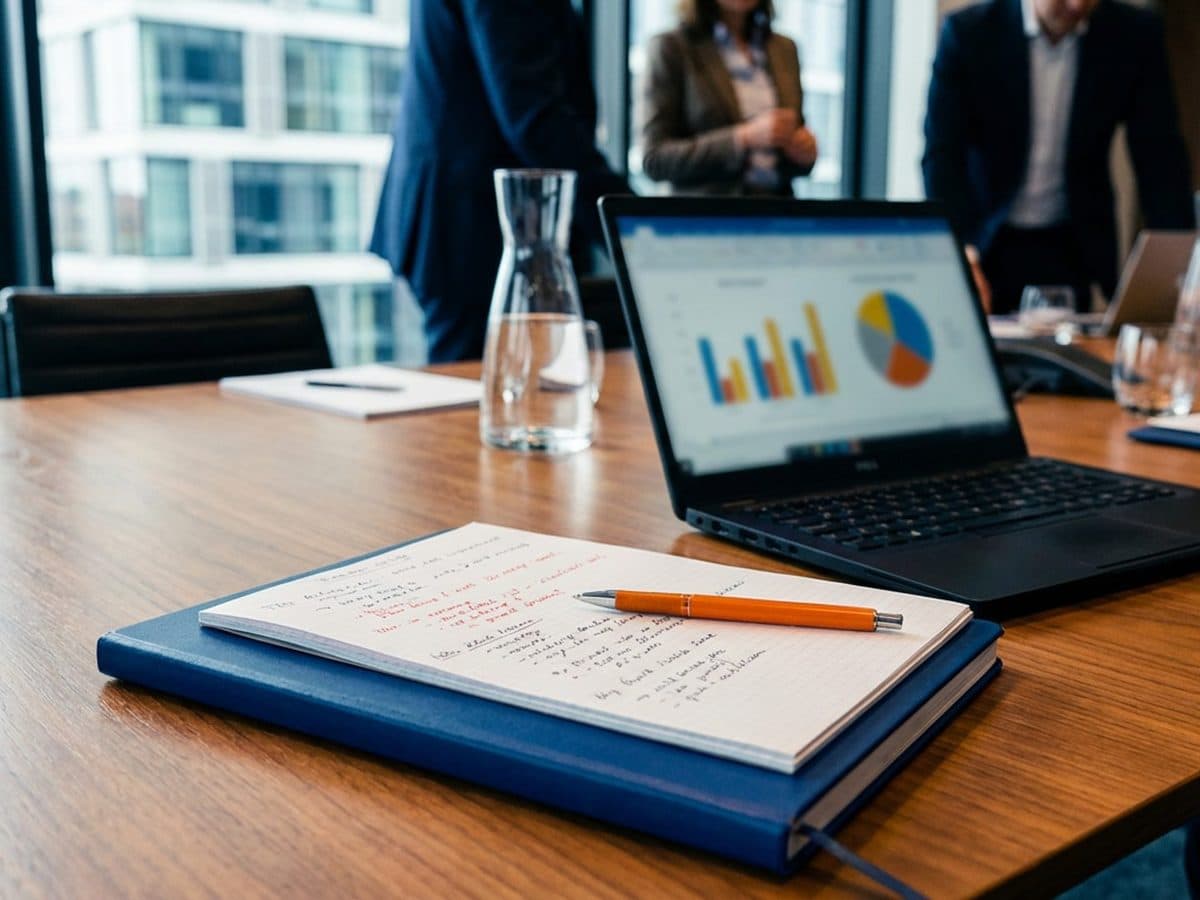 Documents and laptop on a meeting table