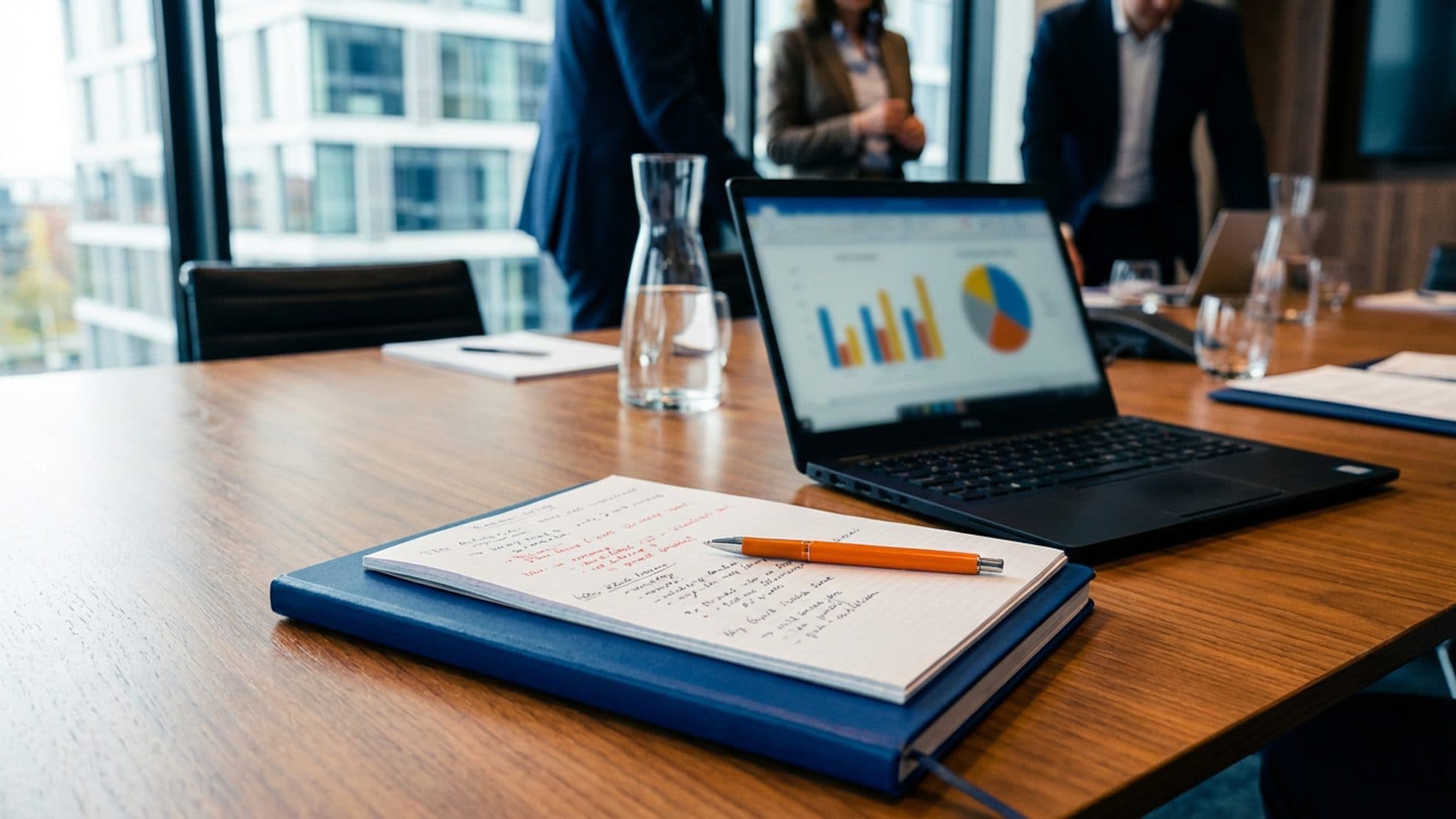 Documents and laptop on a meeting table