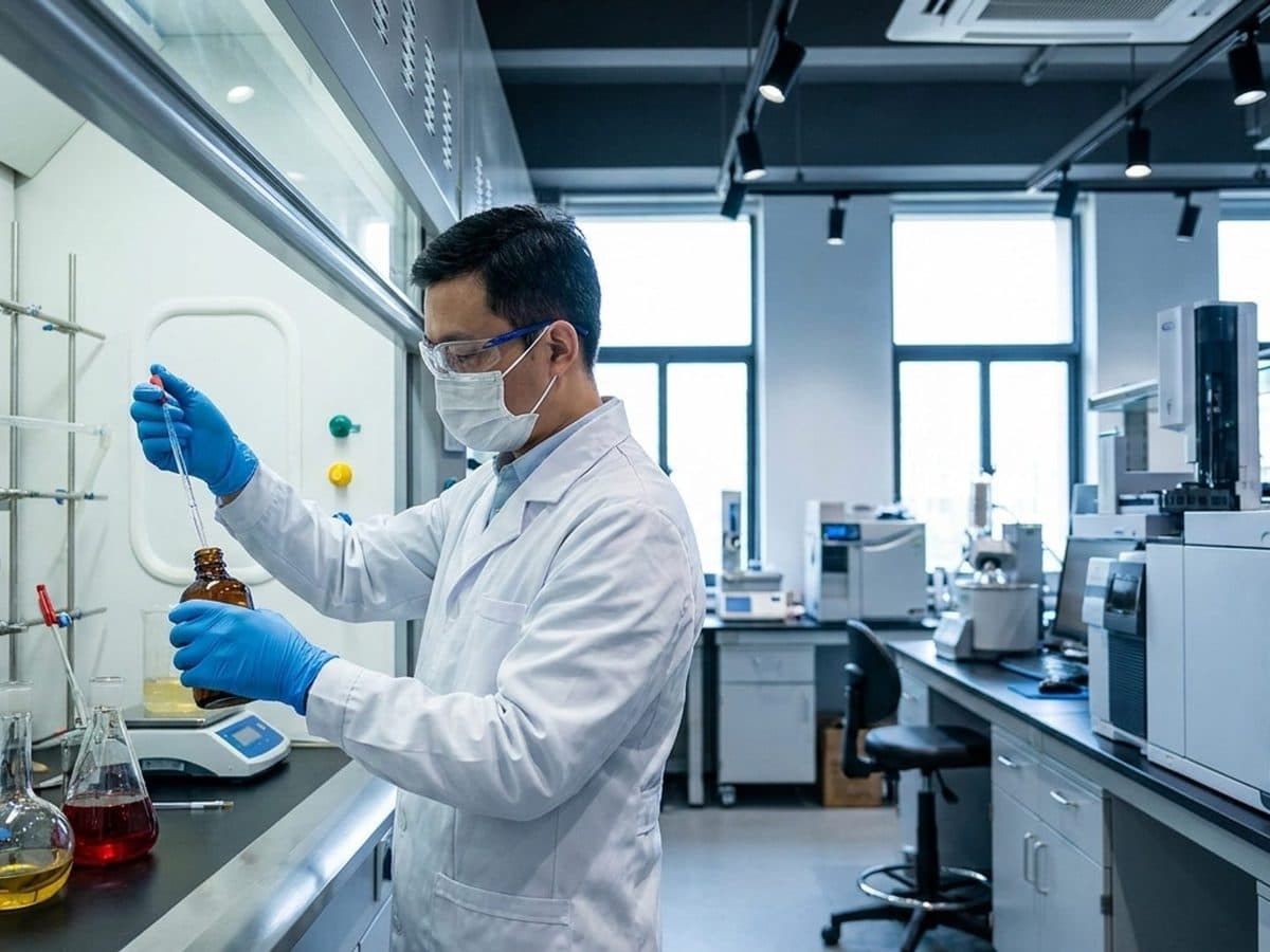 Laboratory technician handling chemical samples