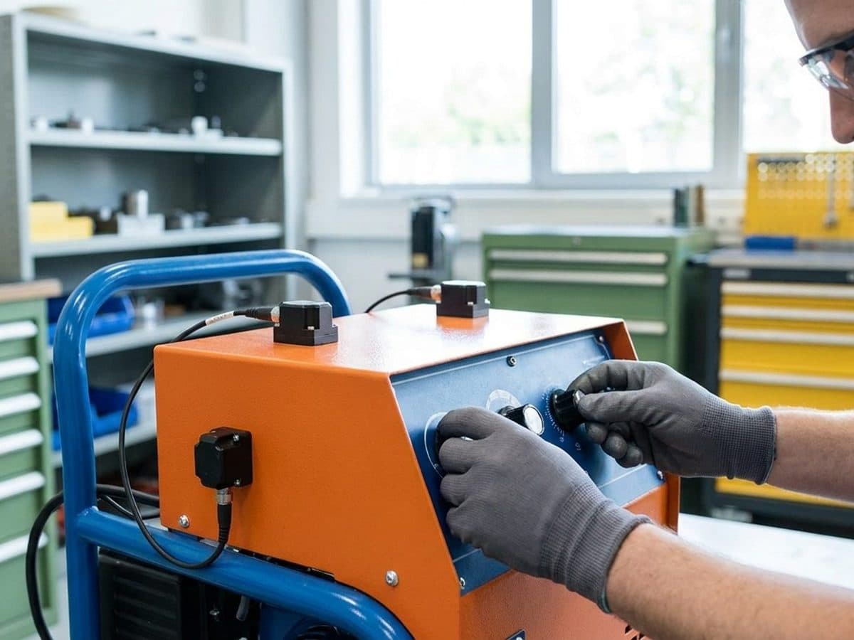 Operator using industrial machinery fitted with vibration-monitoring sensors