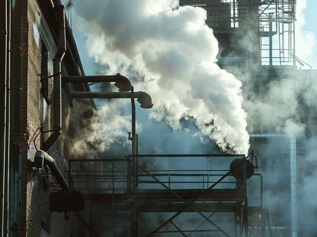 Industrial steam released from factory