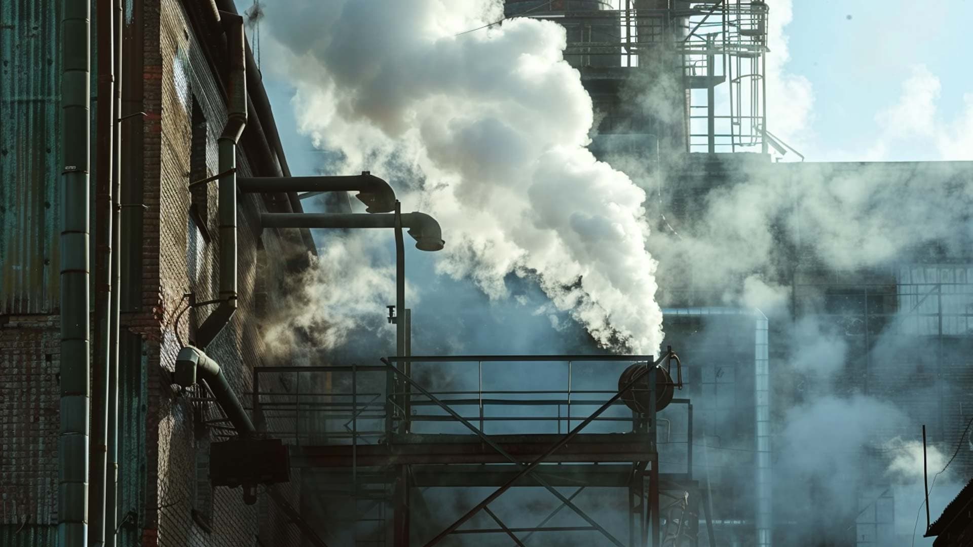 Industrial steam released from factory
