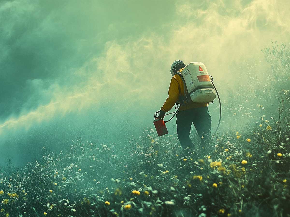 Spraying pesticides