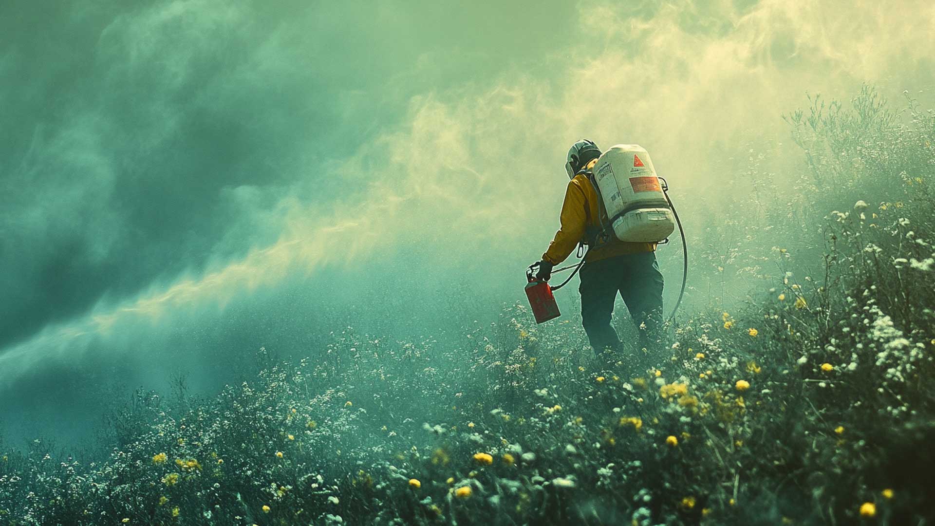 Spraying pesticides