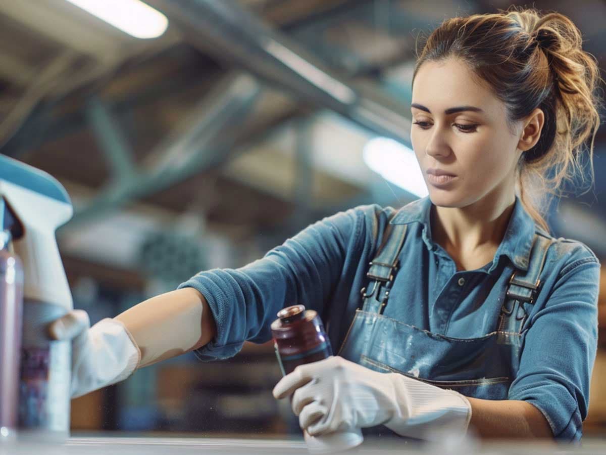 Woman spraying adhesives