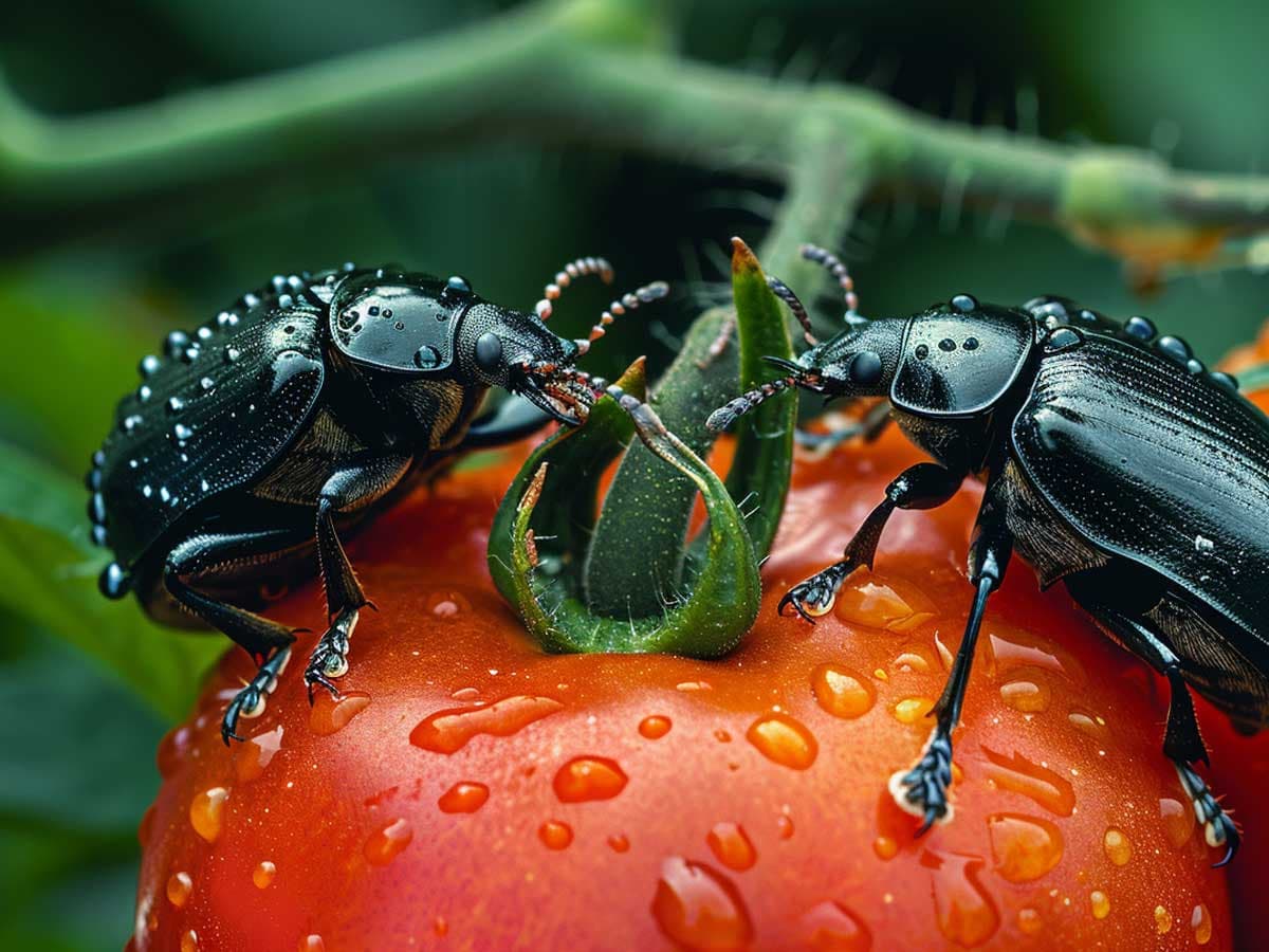 Beetles on a tomato