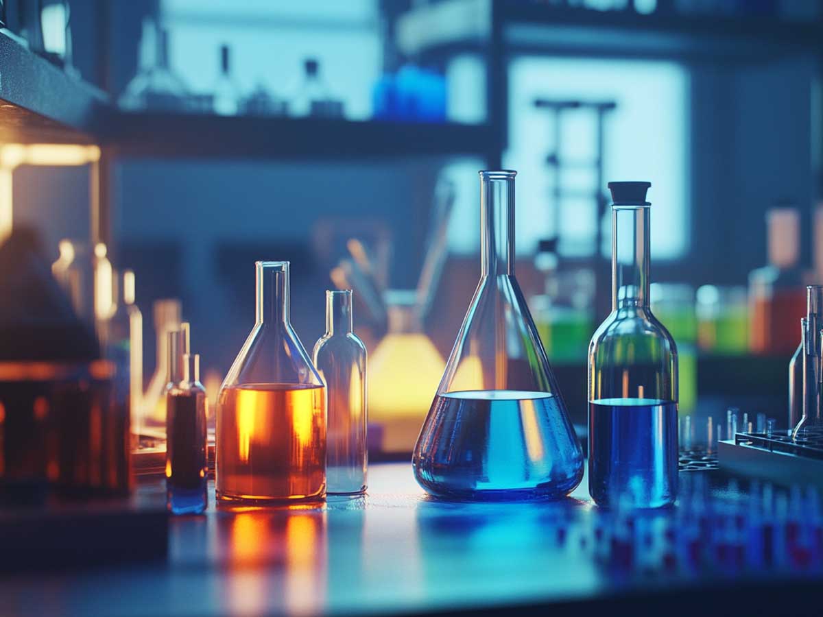 Test lab with chemicals