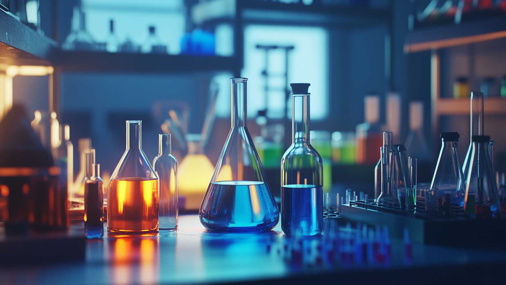 Test lab with chemicals