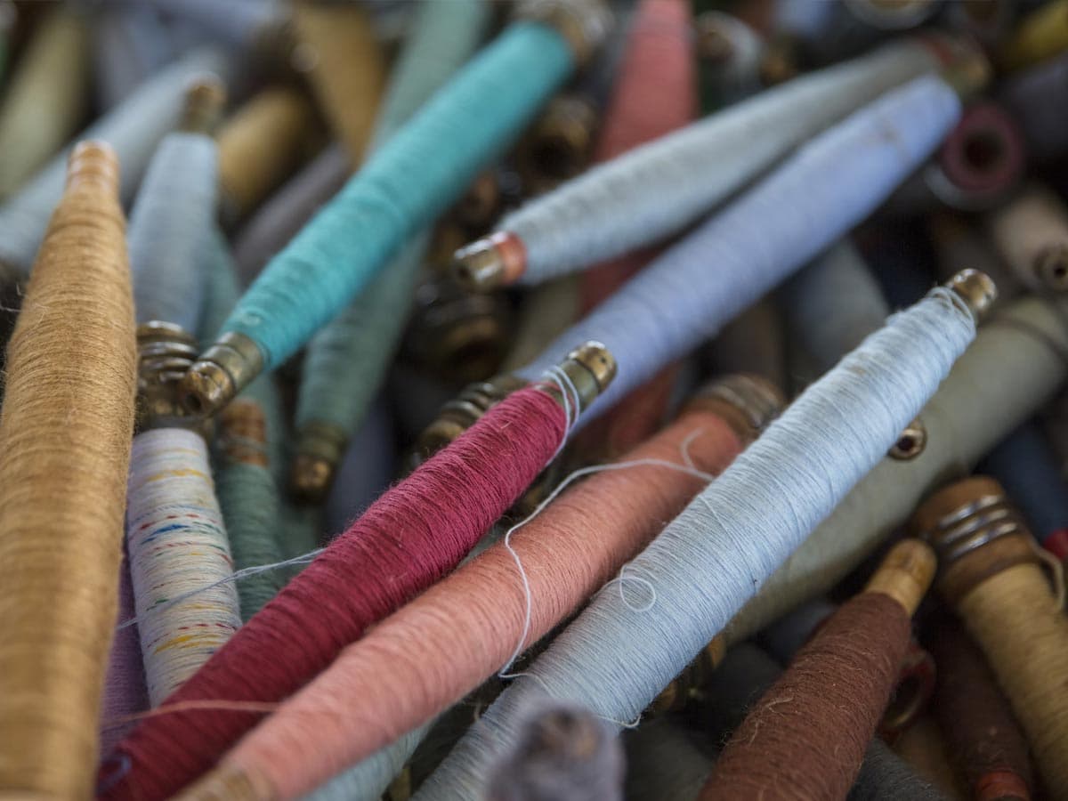 Assorted colour thread spools