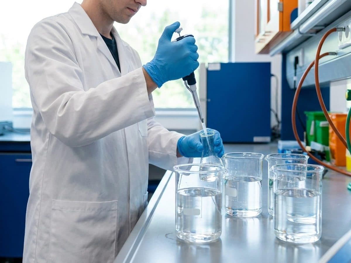 Laboratory technician testing drinking water samples