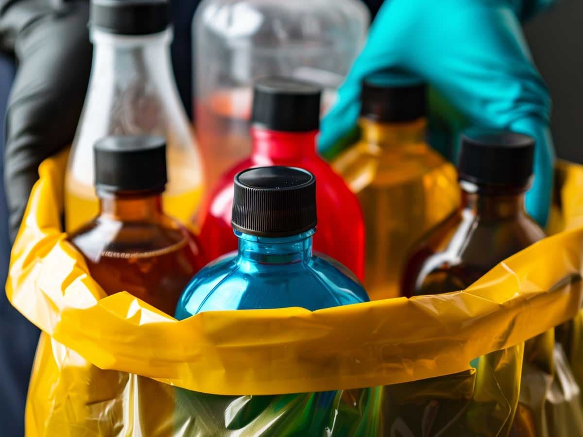 Unlabelled plastic chemical containers