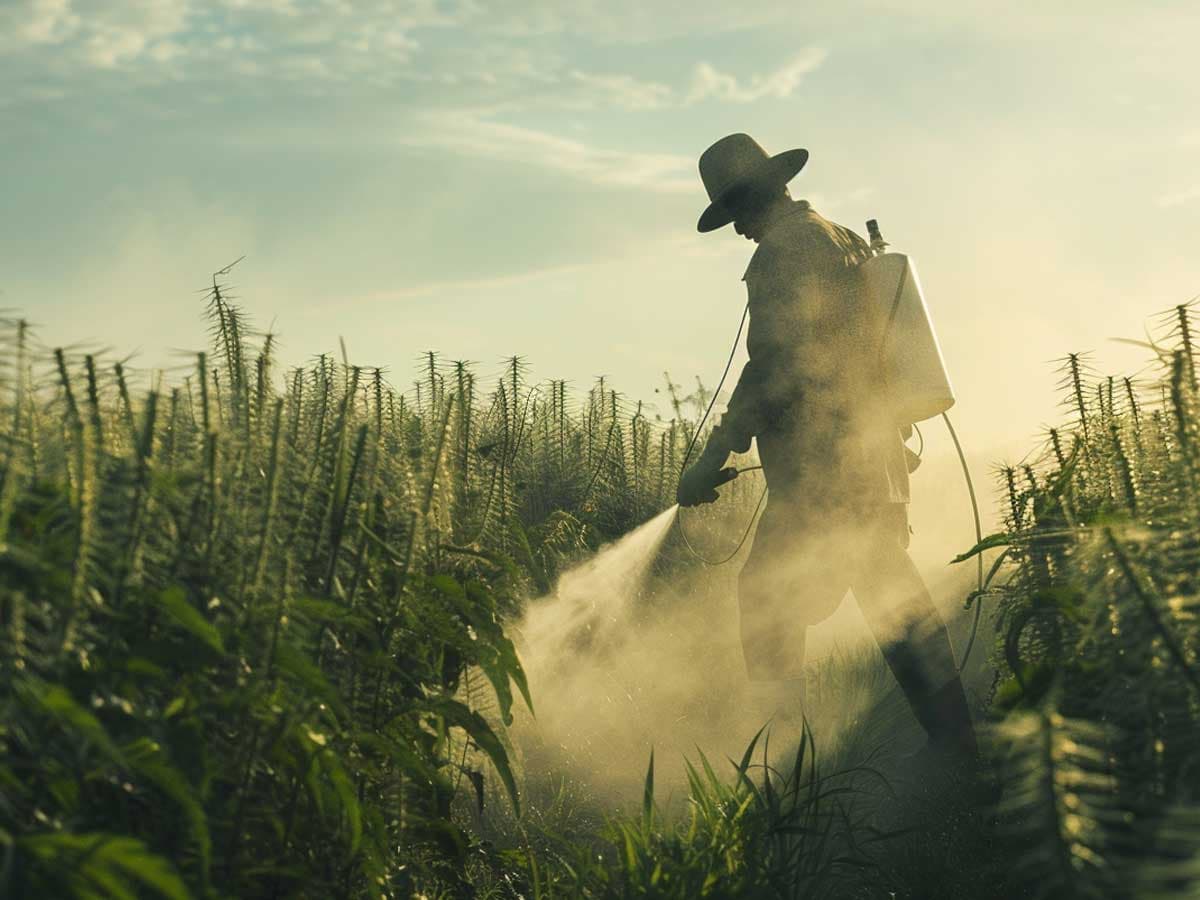 Farmer spraying pesticides