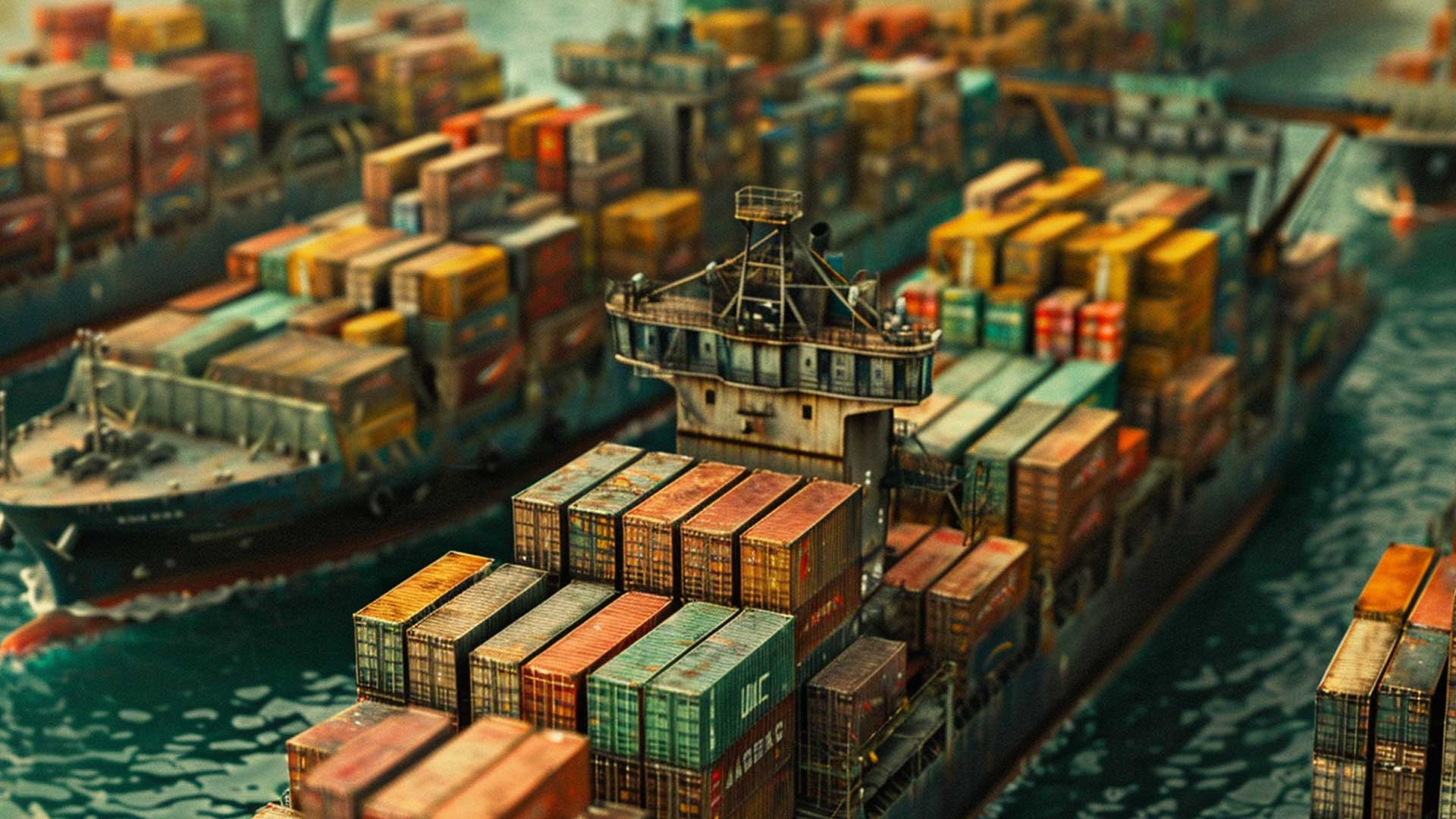 Shipping containers on a boat