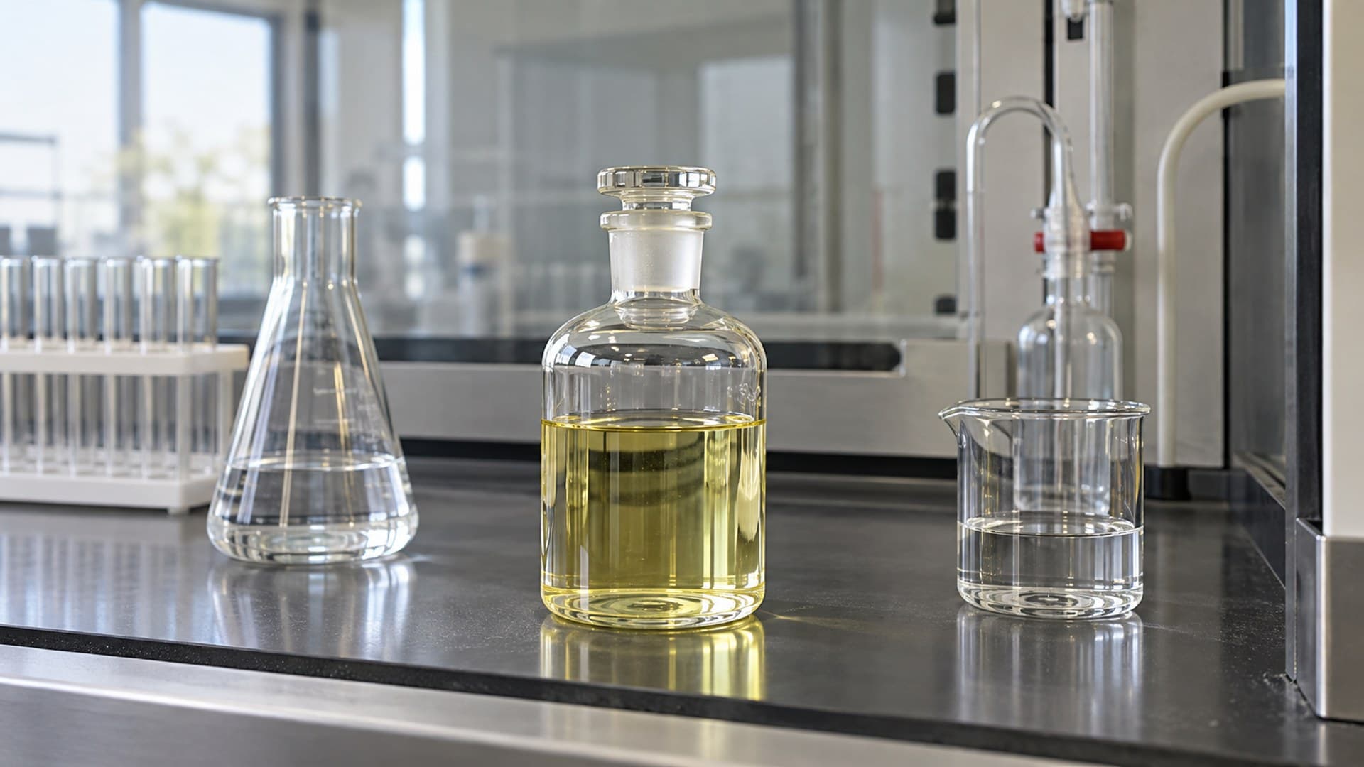 Laboratory vessels inside a chemical fume hood