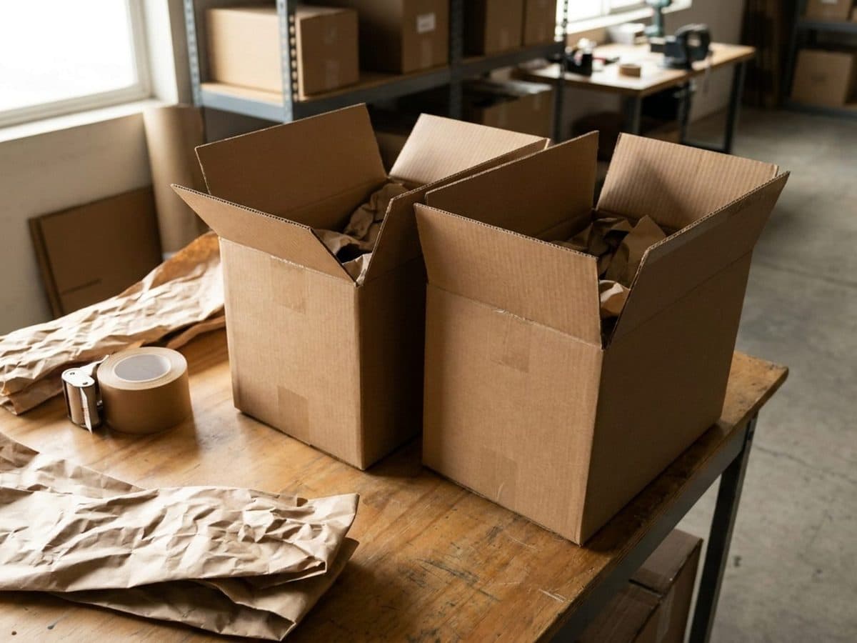 Plain cardboard shipping cartons and paper packing materials