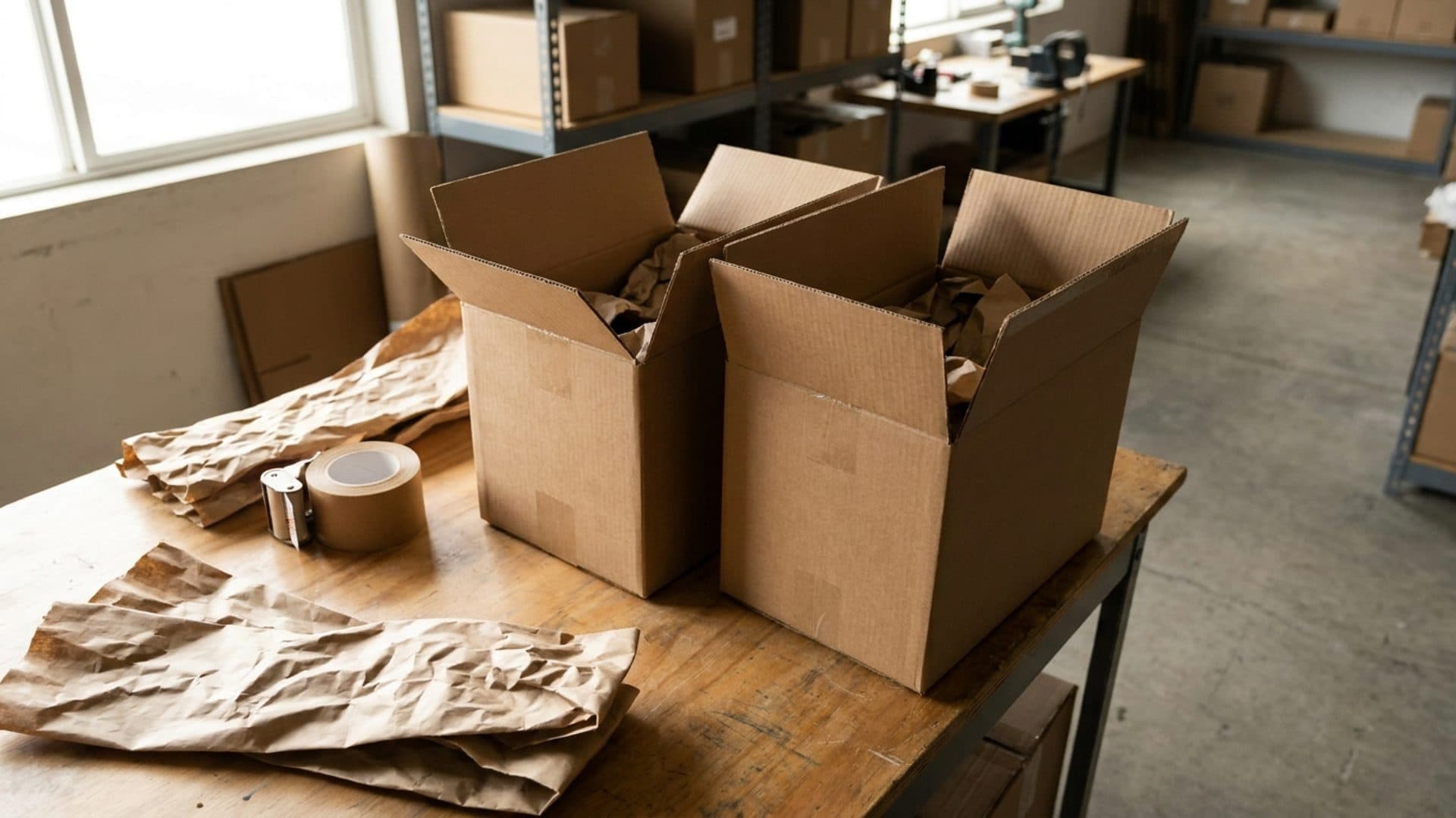Plain cardboard shipping cartons and paper packing materials