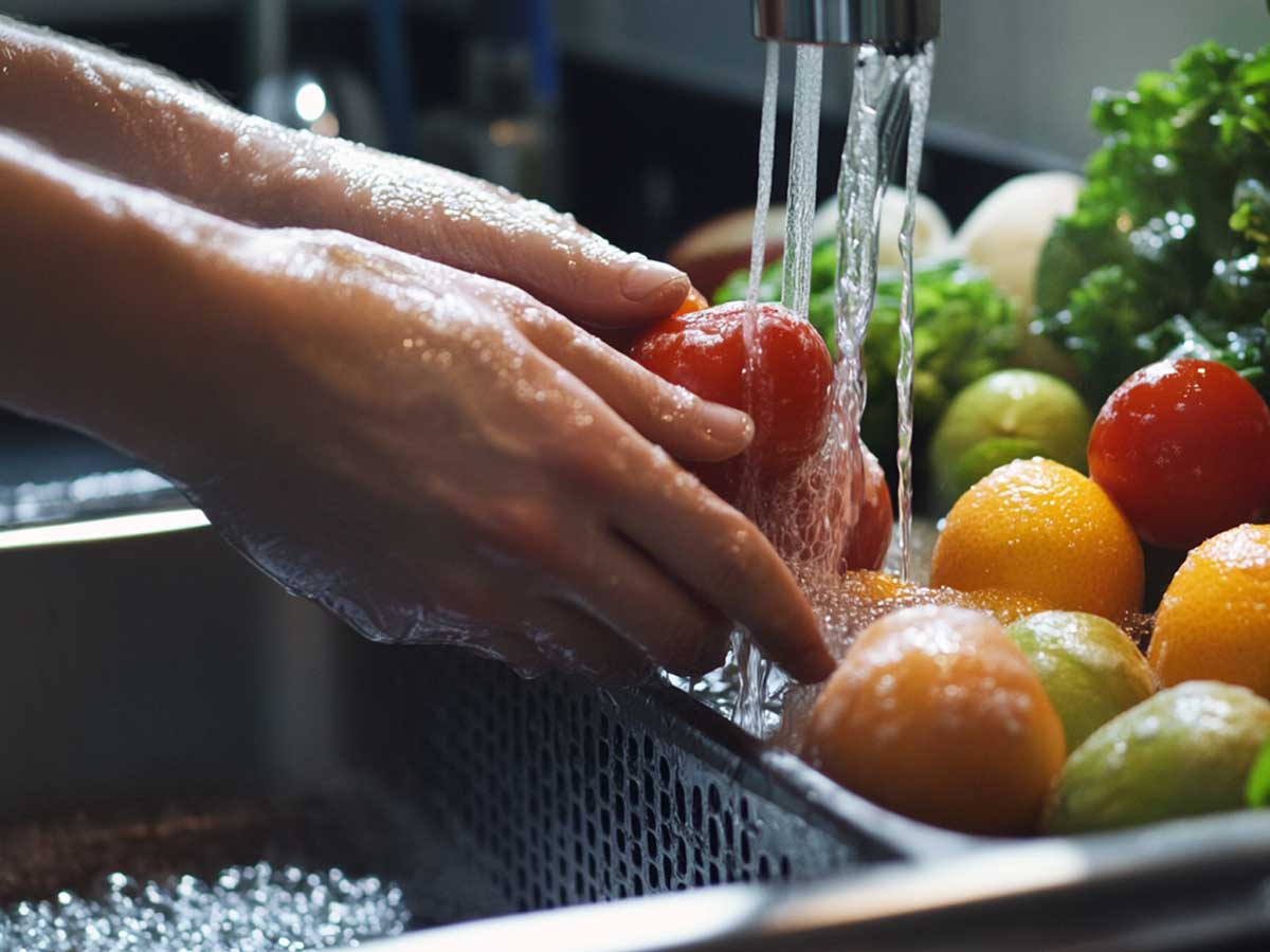 Person washing vegetables