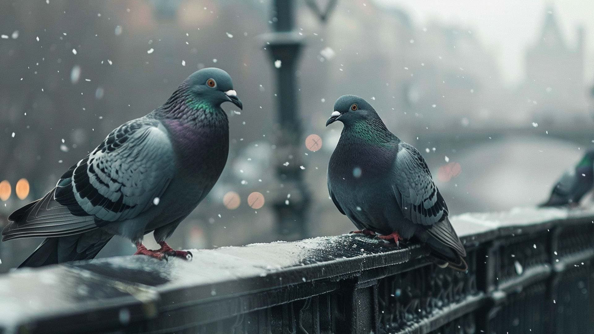 City pigeons on a wall