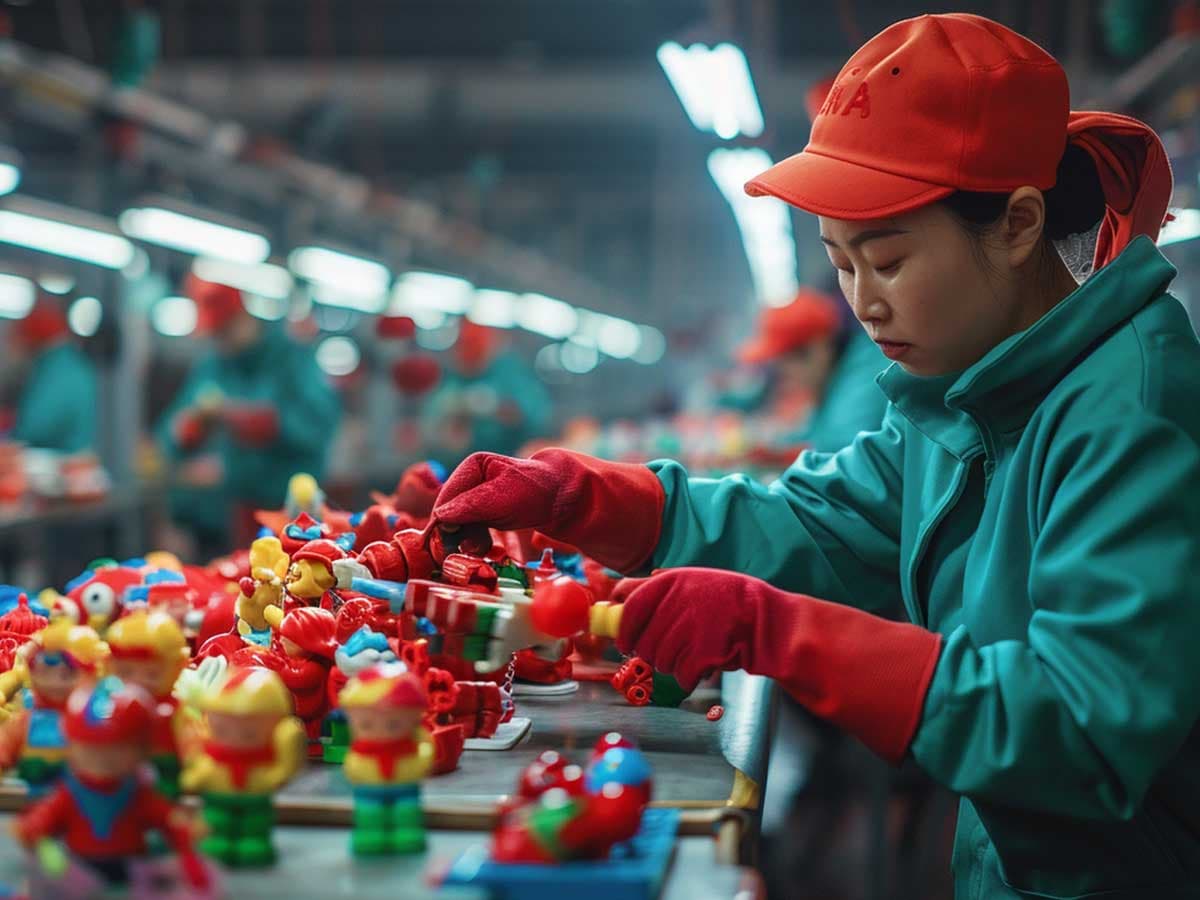 Chinese factory worker making trinkets