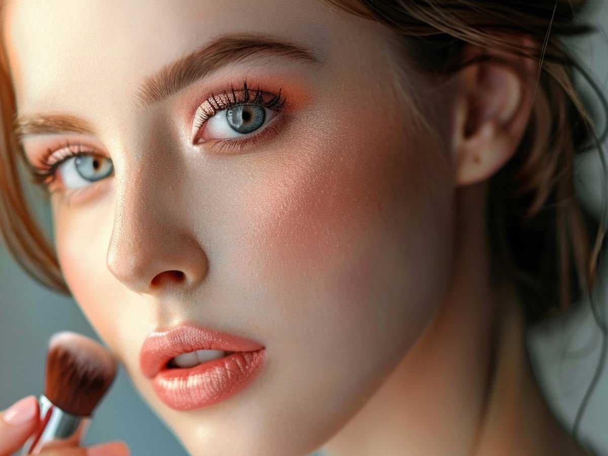 Woman applying cosmetics