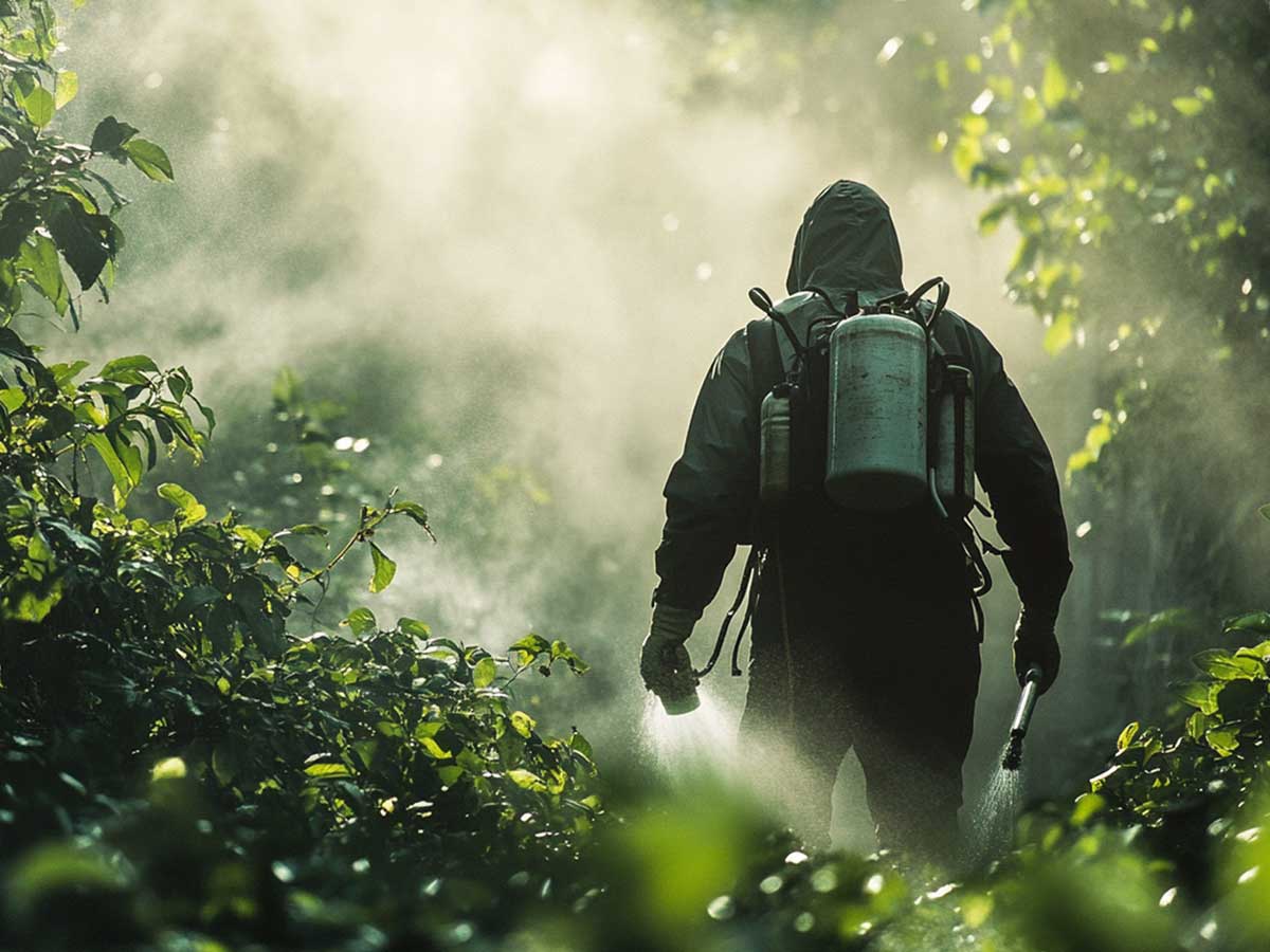 Spraying pesticides