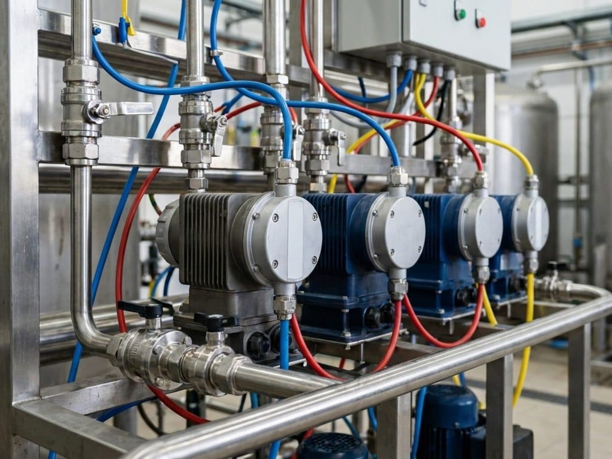 Industrial water-treatment pipes and chemical dosing pumps