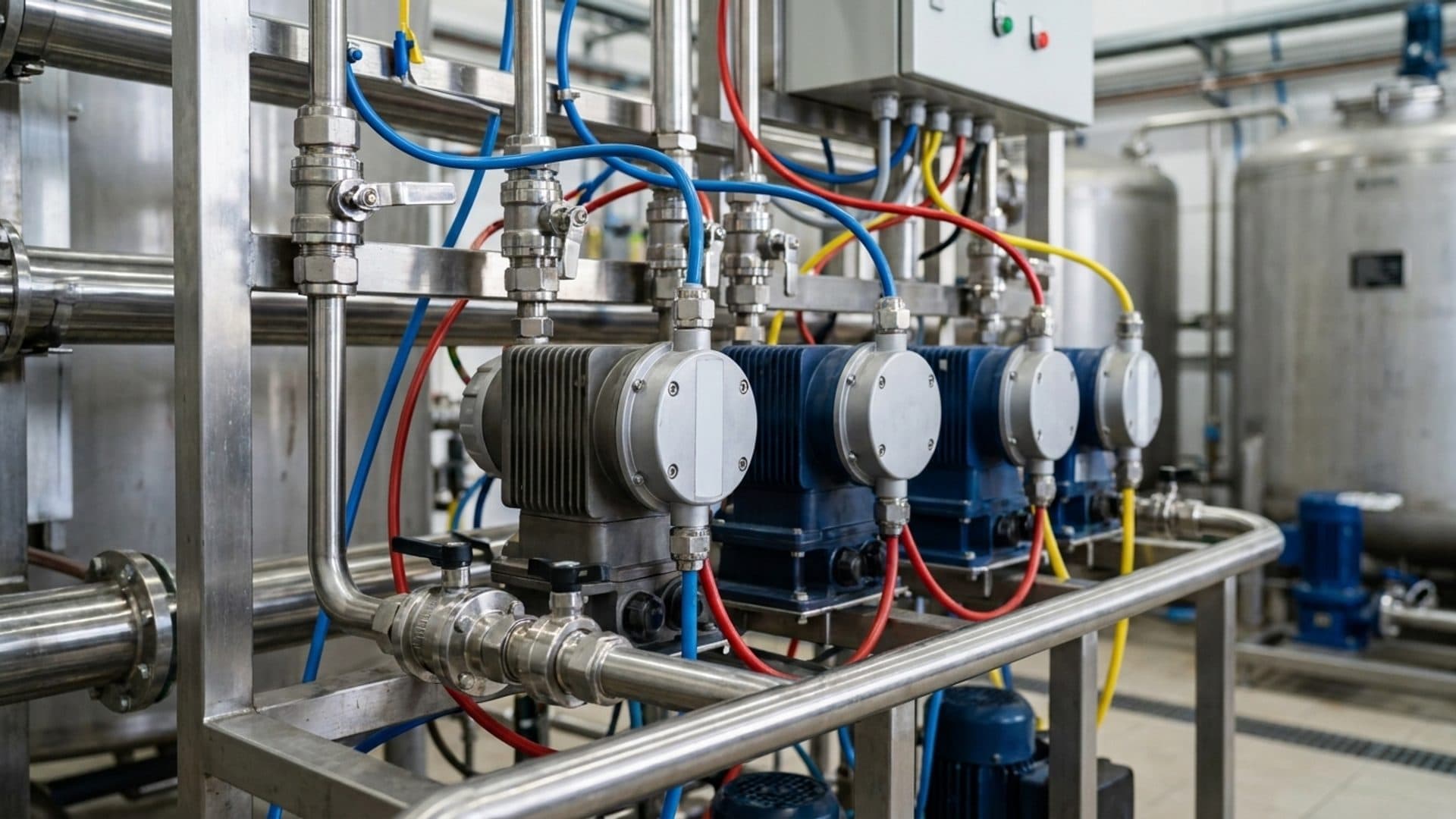Industrial water-treatment pipes and chemical dosing pumps