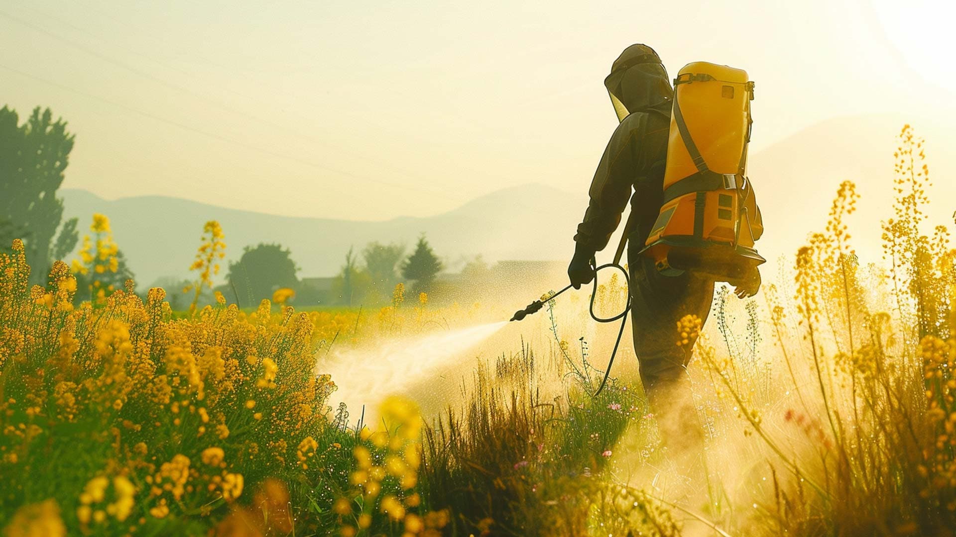 Person spraying pesticide in a field