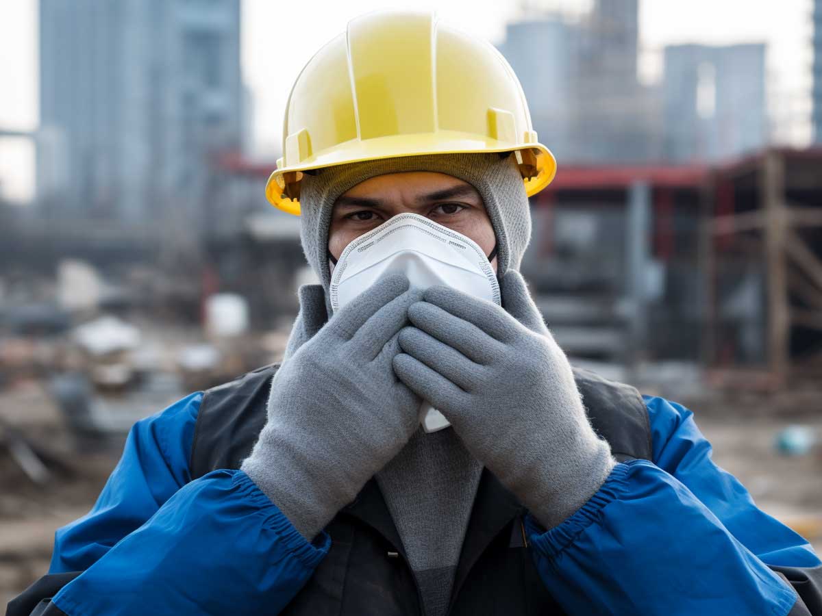 Construction worker wearing protective gear